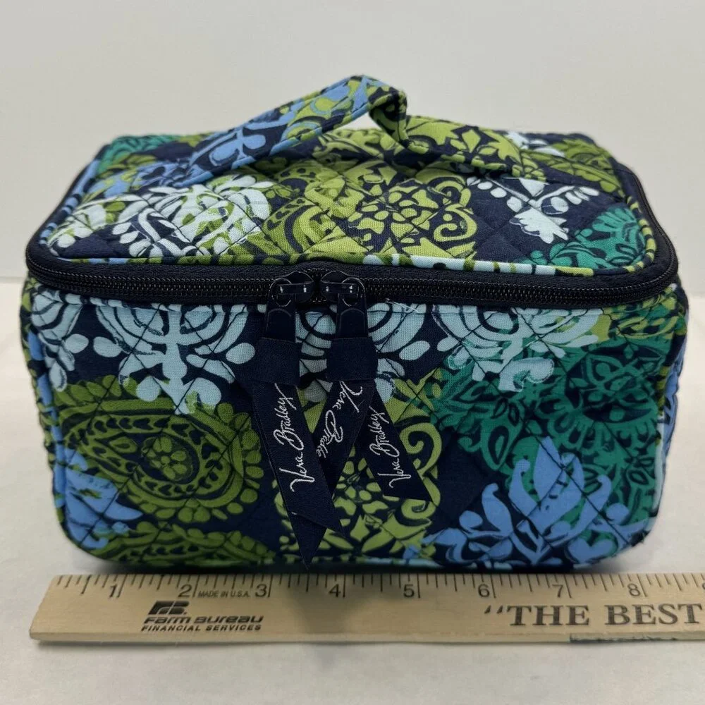 Vera Bradley Quilted Cosmetic Bag Blue Green Caribbean Sea Travel Organizer - Picture 13 of 16